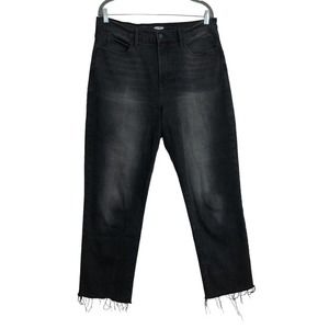 Old Navy Wider Straight Leg Raw Fringe Hem Black Denim Jeans 12